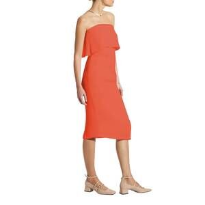 NEW CARESTE clo silk strapless fitted cape dress in flame